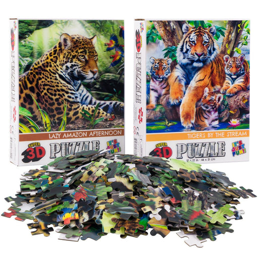 Jaguar & Tigers Set of 2 300 Piece Lenticular Jigsaw Puzzles Prime 3D - for just $19.99! 