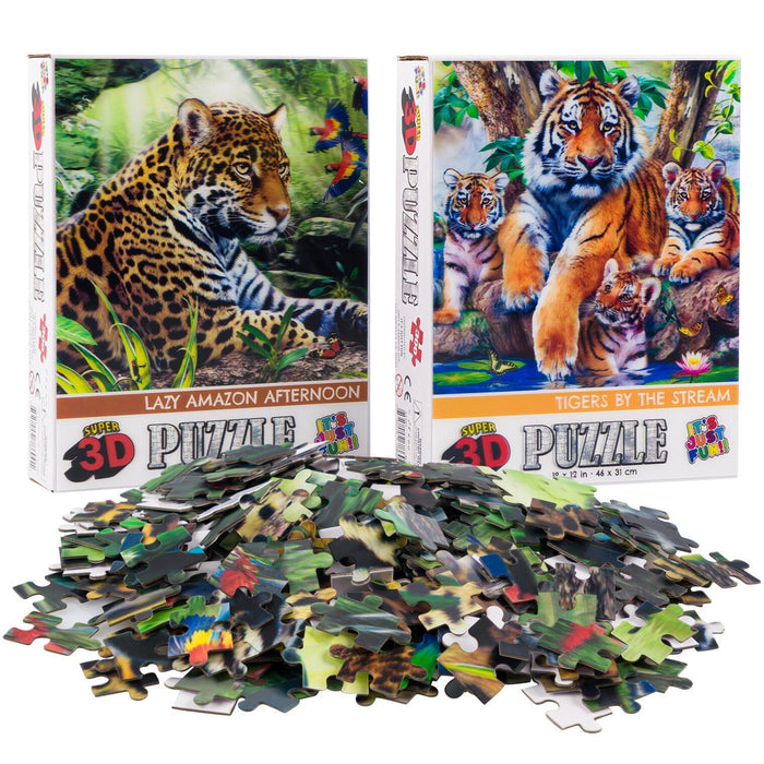 Jaguar & Tigers Set of 2 300 Piece Lenticular Jigsaw Puzzles Prime 3D - for just $10.99! 