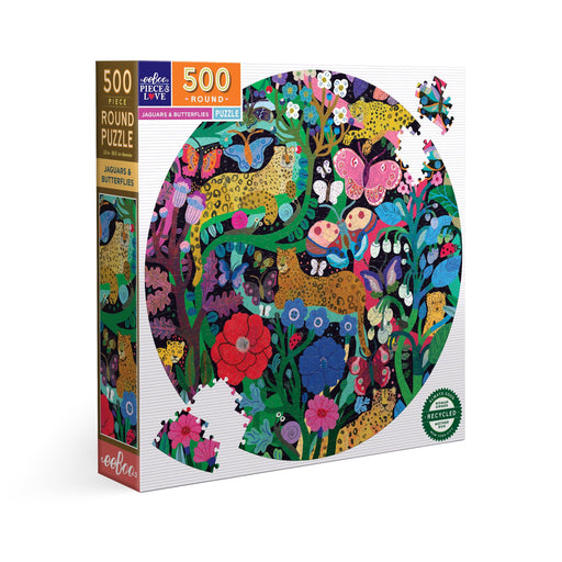 Jaguars & Butterflies 500 Piece Round Jigsaw Puzzle eeBoo - for just $23.99! 