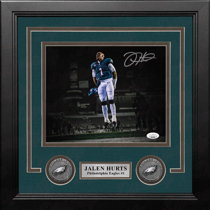 Jalen Hurts Celebration Philadelphia Eagles Autographed 8" x 10" Framed Football Blackout Photo - for just $399.99! 