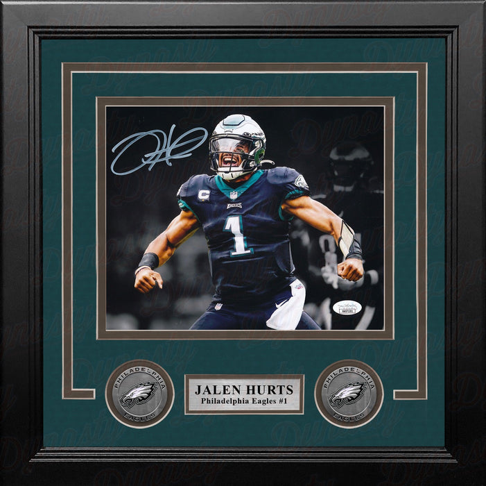 Jalen Hurts Black Flex Philadelphia Eagles Autographed 8" x 10" Framed Football Blackout Photo - for just $399.99! 