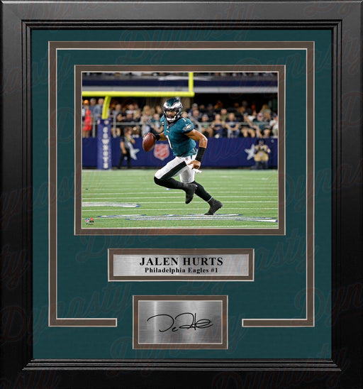 Jalen Hurts Running Action Philadelphia Eagles 11x14 Framed Football Photo with Engraved Autograph - for just $99.99! 