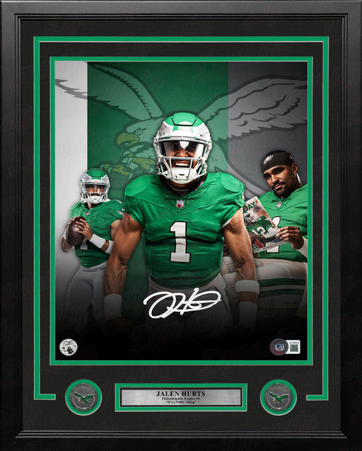 Jalen Hurts Philadelphia Eagles Autographed 11" x 14" Framed Kelly Green Collage Football Photo - for just $499.99! 
