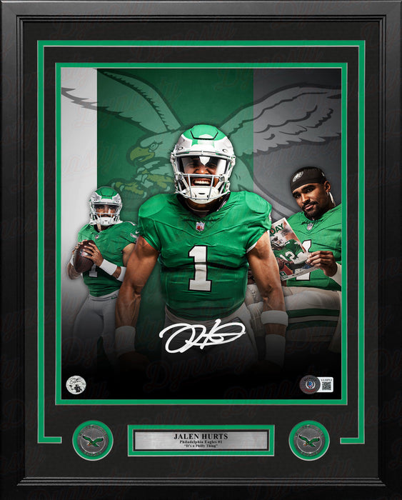 Jalen Hurts Philadelphia Eagles Autographed 11" x 14" Framed Kelly Green Collage Football Photo - for just $499.99! 