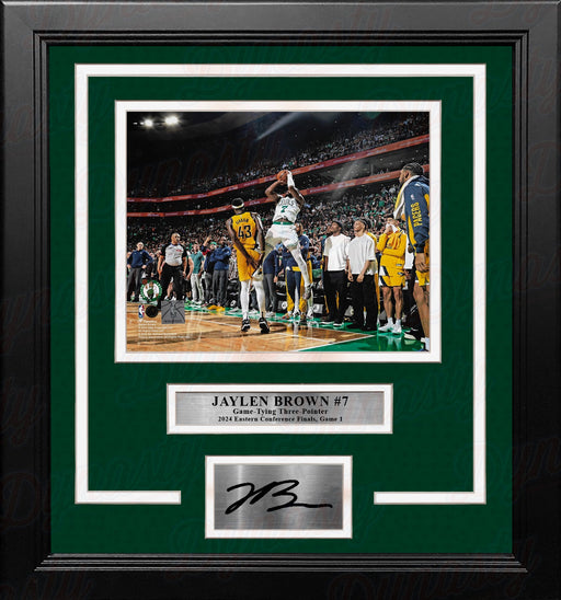 Jaylen Brown Game-Tying 3-Pointer Boston Celtics 8" x 10" Framed 2024 Photo with Engraved Autograph - for just $79.99! 