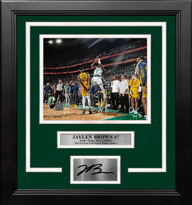 Jaylen Brown Game-Tying 3-Pointer Boston Celtics 8" x 10" Framed 2024 Photo with Engraved Autograph - for just $79.99! 