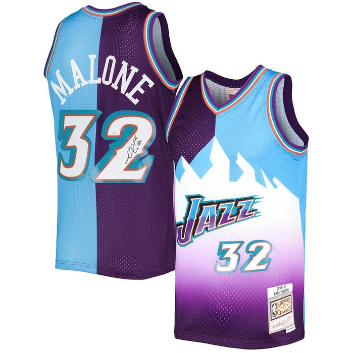 Karl Malone Utah Jazz Autographed Mitchell & Ness Split Basketball Jersey - for just $599.99! 