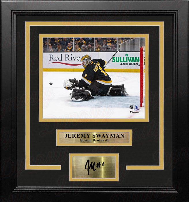 Jeremy Swayman in Action Boston Bruins 8" x 10" Framed Hockey Photo with Engraved Autograph - for just $79.99! 
