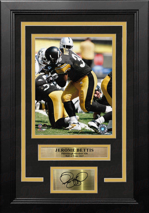 Jerome Bettis in Action Pittsburgh Steelers 8" x 10" Framed Football Photo with Engraved Autograph - for just $79.99! 