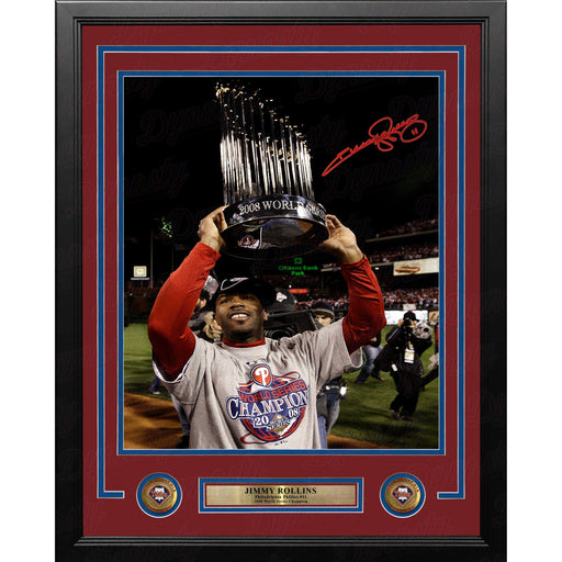 Jimmy Rollins 2008 World Series Trophy Autographed Philadelphia Phillies Framed Photo - PSA/DNA - Premium Autographed Framed Baseball Photos - Just $149.99! Shop now at Retro Gaming of Denver