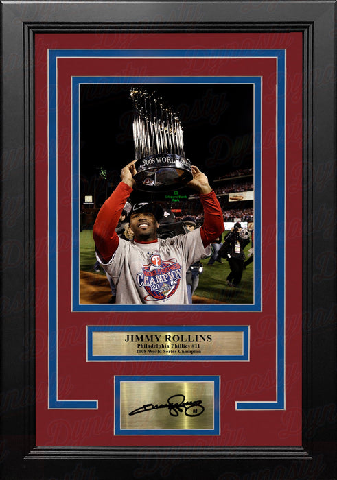 Jimmy Rollins 2008 World Series Trophy Philadelphia Phillies Framed Photo with Engraved Autograph - for just $79.99! 
