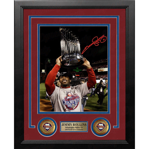 Jimmy Rollins 2008 World Series Trophy Autographed Philadelphia Phillies Framed Photo - PSA/DNA - Premium Autographed Framed Baseball Photos - Just $149.99! Shop now at Retro Gaming of Denver