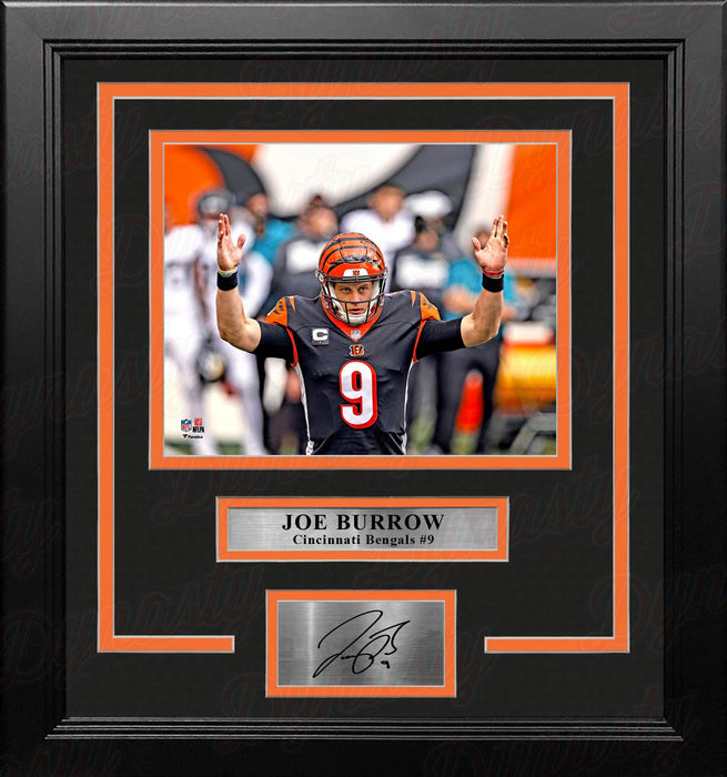 Joe Burrow Arms Up Cincinnati Bengals 8" x 10" Framed Football Photo with Engraved Autograph - for just $79.99! 