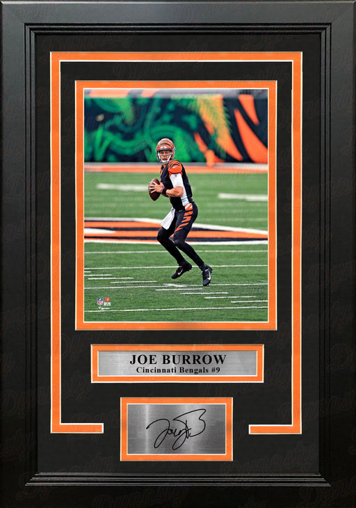 Joe Burrow in Action Cincinnati Bengals 8" x 10" Framed Football Photo with Engraved Autograph - for just $79.99! 