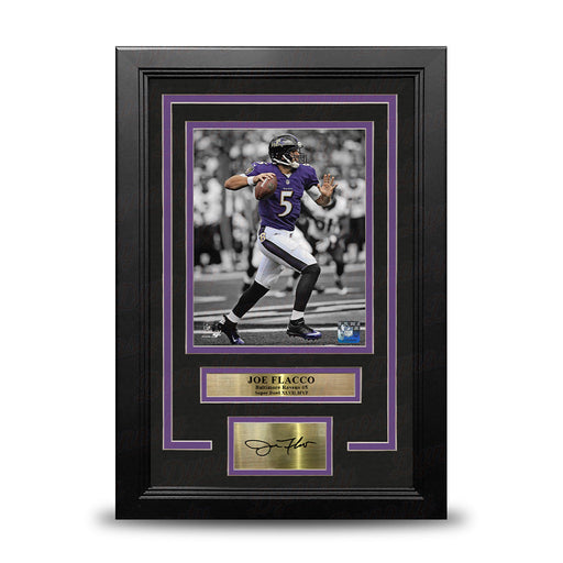 Joe Flacco Spotlight Action Baltimore Ravens 8x10 Framed Football Photo with Engraved Autograph - for just $79.99! 