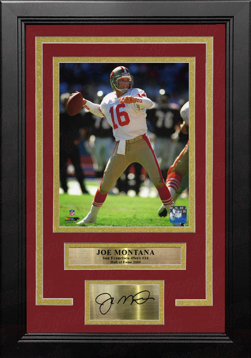 Joe Montana in Action San Francisco 49ers 8" x 10" Framed Football Photo with Engraved Autograph - for just $79.99! 