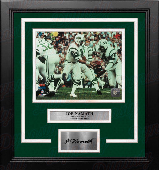Joe Namath Super Bowl III Color New York Jets 8x10 Framed Football Photo with Engraved Autograph - for just $79.99! 