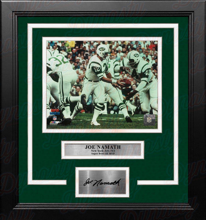 Joe Namath Super Bowl III Color New York Jets 8x10 Framed Football Photo with Engraved Autograph - for just $79.99! 