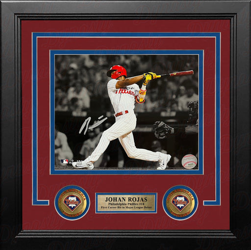 Johan Rojas First Hit Philadelphia Phillies Autographed 8" x 10" Framed Spotlight Baseball Photo - Premium Autographed Framed Baseball Photos - Just $109.99! Shop now at Retro Gaming of Denver