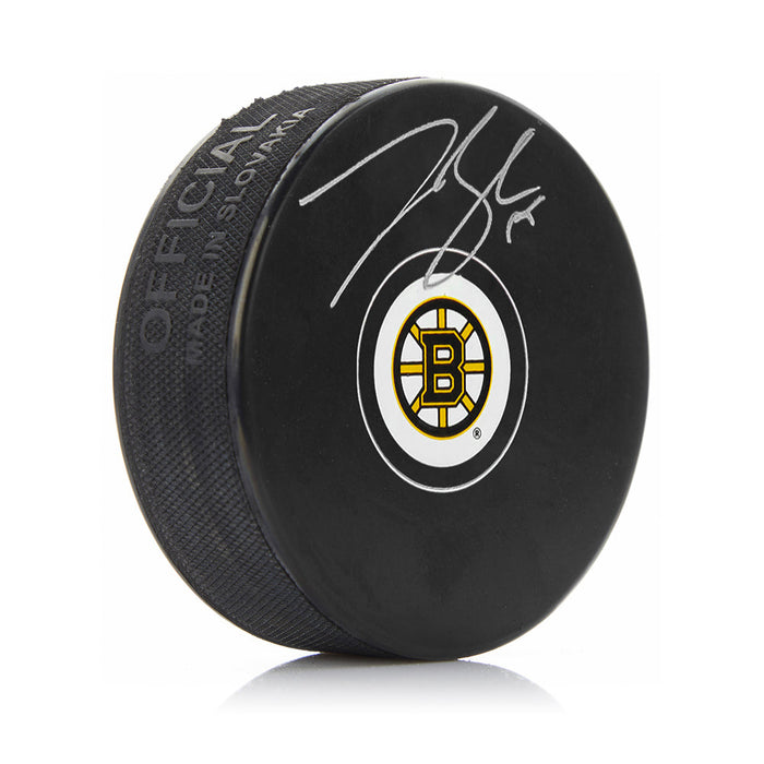 Johnny Beecher Autographed Boston Bruins Hockey Logo Puck - for just $89.99! 