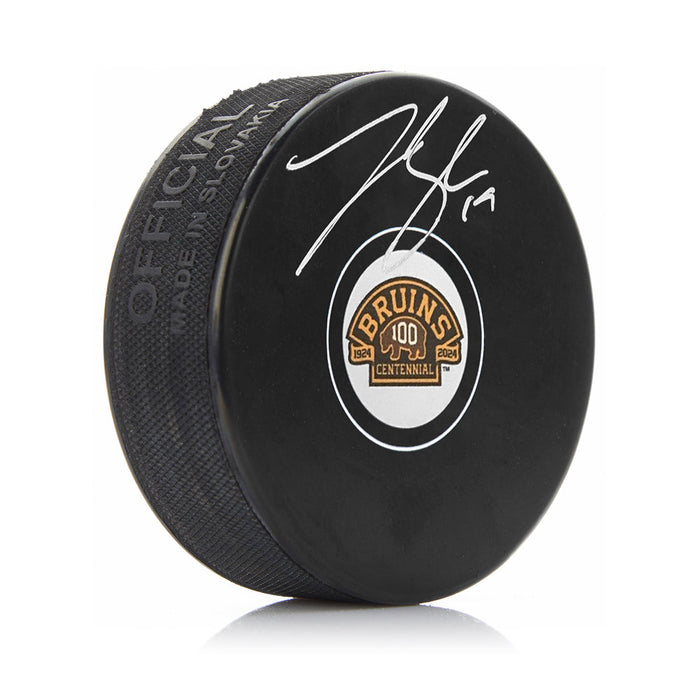 Johnny Beecher Autographed Boston Bruins 100th Anniversary Hockey Logo Puck - for just $89.99! 