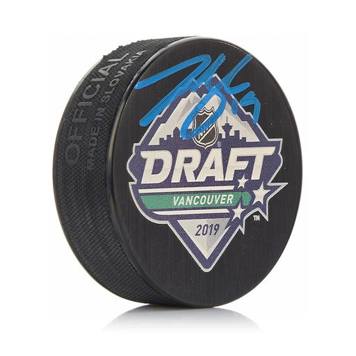 Johnny Beecher Autographed Boston Bruins 2019 Draft Hockey Logo Puck - Blue Signature - for just $89.99! 