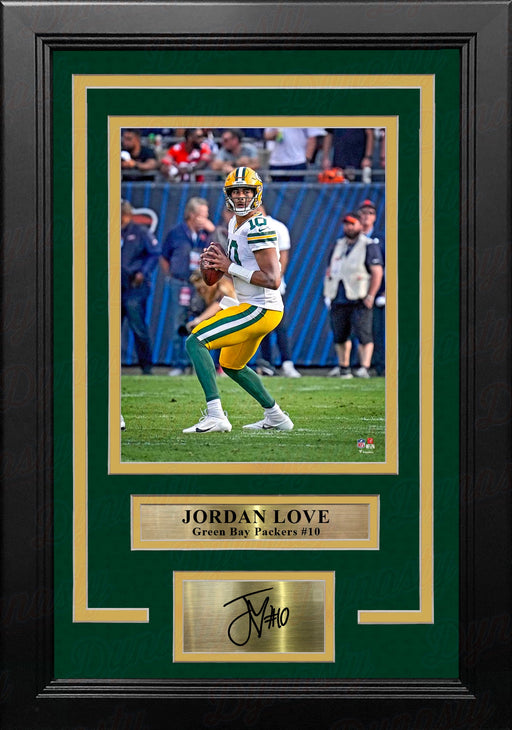 Jordan Love in Action Green Bay Packers 8" x 10" Framed Football Photo with Engraved Autograph - for just $79.99! 