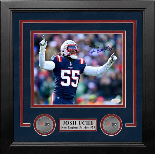 Josh Uche in Action New England Patriots Autographed 8" x 10" Framed Football Photo - Premium Autographed Framed Football Photos - Just $109.99! Shop now at Retro Gaming of Denver