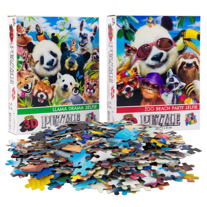 Jungle & Beach Selfie Set of 2 300 Piece Lenticular Jigsaw Puzzles Prime 3D - for just $10.99! 