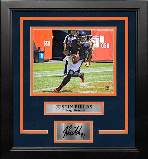 Justin Fields on the Run Chicago Bears 8" x 10" Framed Football Photo with Engraved Autograph - for just $29! 