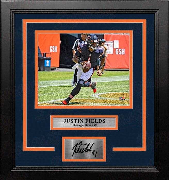 Justin Fields on the Run Chicago Bears 8" x 10" Framed Football Photo with Engraved Autograph - for just $29! 