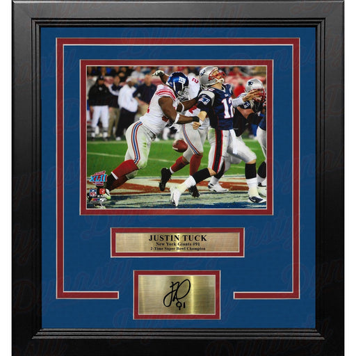 Justin Tuck Hits Tom Brady Super Bowl XLII NY Giants 8x10 Framed Photo with Engraved Autograph - Premium Engraved Signatures - Just $79.99! Shop now at Retro Gaming of Denver