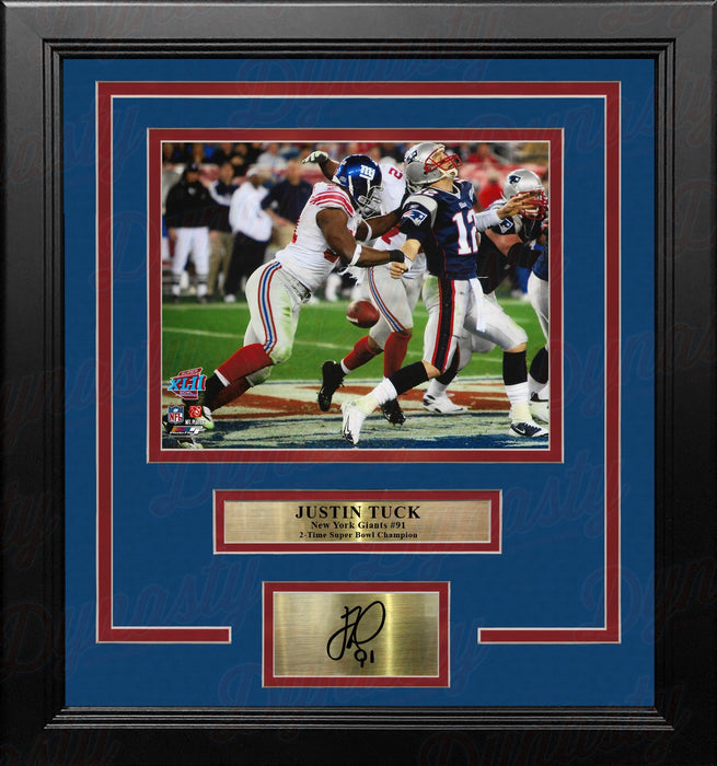 Justin Tuck Hits Tom Brady Super Bowl XLII NY Giants 8x10 Framed Photo with Engraved Autograph - for just $79.99! 