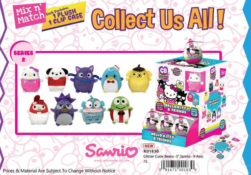 Fiesta: Cutie Beans Sanrio Glitter Series 2 - 1 Blind Plastic Egg with 3" Plush Clip - for just $6.99! 