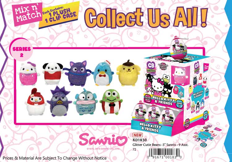 Fiesta: Cutie Beans Sanrio Glitter Series 2 - 1 Blind Plastic Egg with 3" Plush Clip - for just $6.99! 