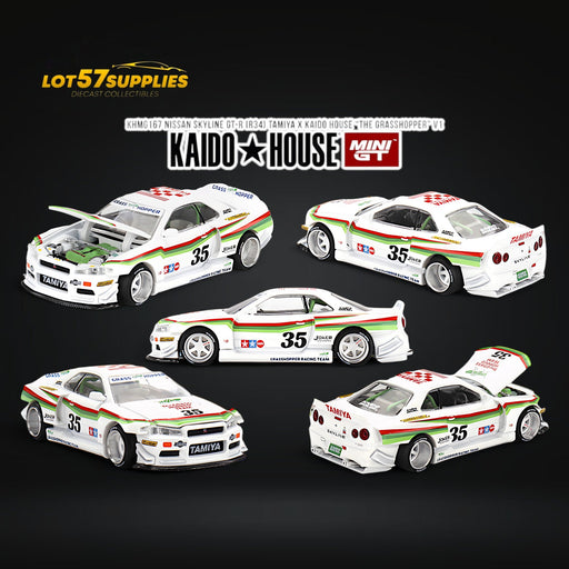 Mini GT x Kaido House Skyline GT-R R34 TAMIYA X KH "THE GRASSHOPPER" V1 1:64 KHMG167 - for just $31.99! 