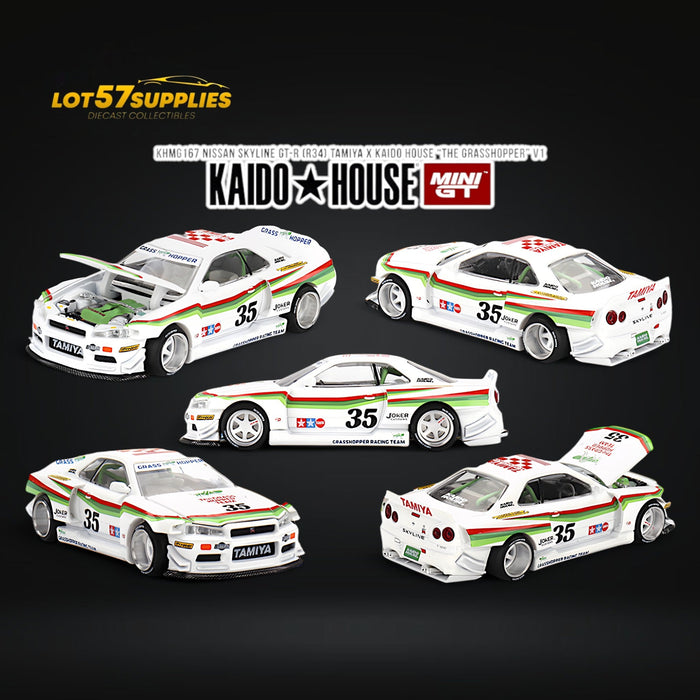 Mini GT x Kaido House Skyline GT-R R34 TAMIYA X KH "THE GRASSHOPPER" V1 1:64 KHMG167 - for just $31.99! 