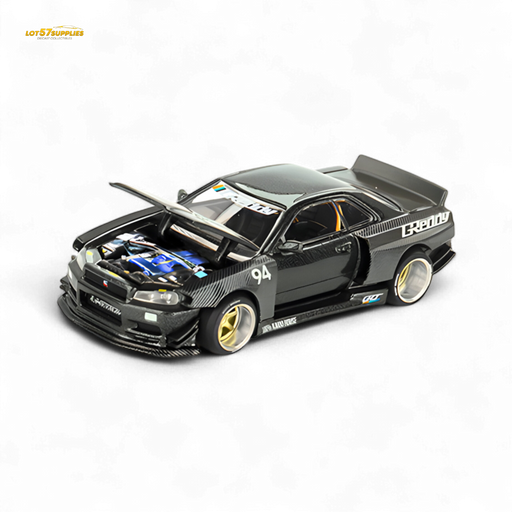 (Pre-Order) Kaido House x Mini GT Nissan Skyline GT-R (R34) Kaido Works GReddy V2 - Black w/ Carbon 1:64 - for just $29.99! 