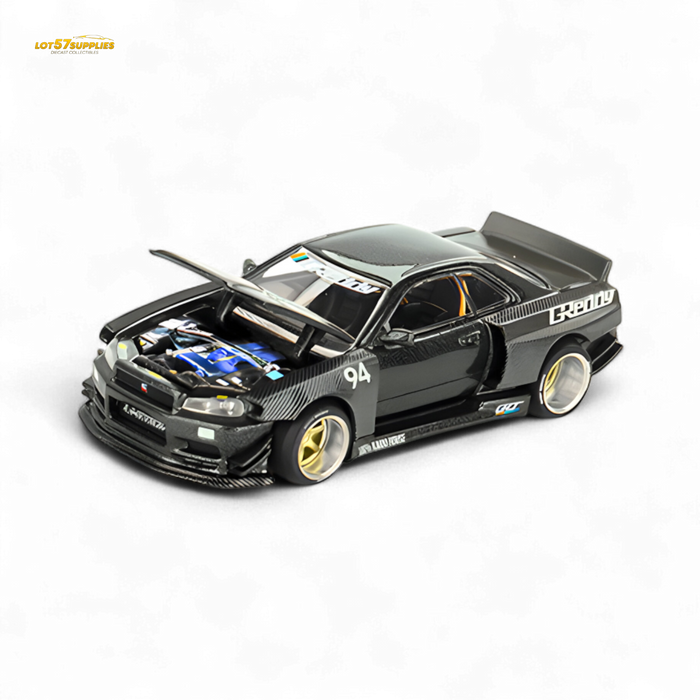 (Pre-Order) Kaido House x Mini GT Nissan Skyline GT-R (R34) Kaido Works GReddy V2 - Black w/ Carbon 1:64 - for just $29.99! 