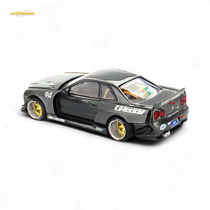 (Pre-Order) Kaido House x Mini GT Nissan Skyline GT-R (R34) Kaido Works GReddy V2 - Black w/ Carbon 1:64 - for just $29.99! 