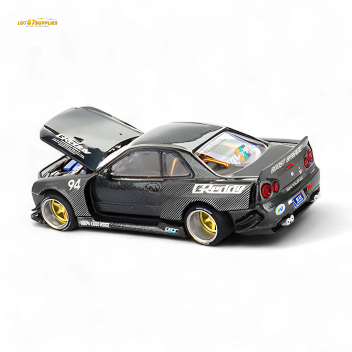 (Pre-Order) Kaido House x Mini GT Nissan Skyline GT-R (R34) Kaido Works GReddy V2 - Black w/ Carbon 1:64 - for just $29.99! 