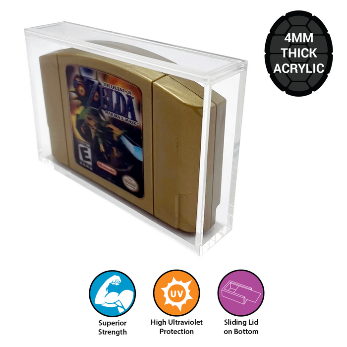 Acrylic Hard Case for N64 Video Game Cartridge (4mm thick, UV & Slide Bottom) 3h x 4.5w x 0.7d - for just $19.99! 