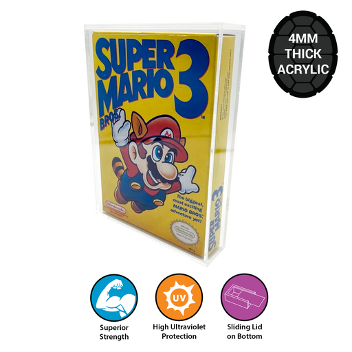 Acrylic Hard Case for NES Video Game Box (4mm thick, UV & Slide Bottom) 5h x 7w x 0.75d - for just $24.99! 
