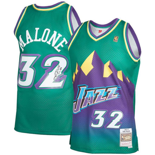 Karl Malone Utah Jazz Autographed Mitchell & Ness Green Basketball Jersey - Premium Autographed Basketball Jerseys - Just $599.99! Shop now at Retro Gaming of Denver