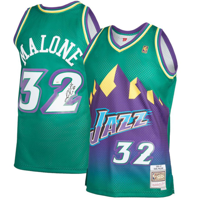 Karl Malone Utah Jazz Autographed Mitchell & Ness Green Basketball Jersey - for just $599.99! 