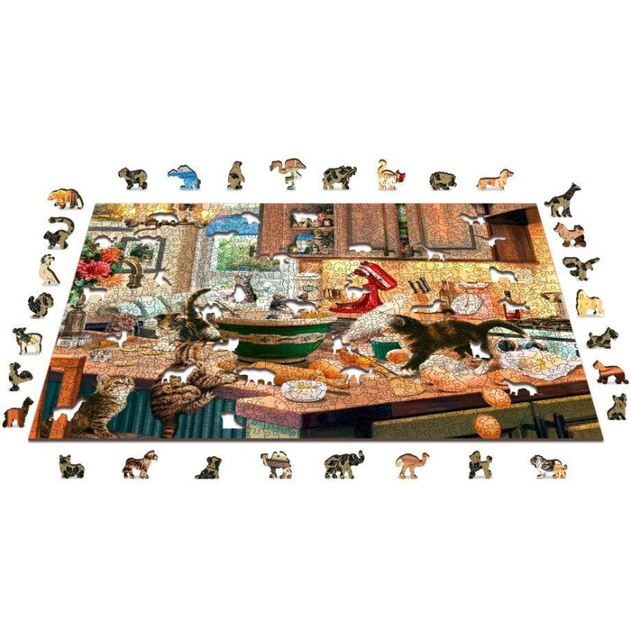 Kitten Kitchen Capers 1010 Piece Wood Jigsaw Puzzle Wooden City - for just $49.99! 