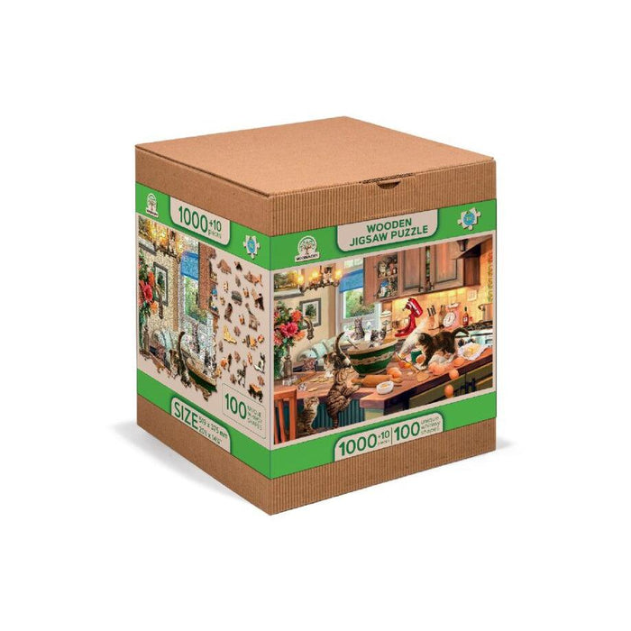 Kitten Kitchen Capers 1010 Piece Wood Jigsaw Puzzle Wooden City - for just $49.99! 