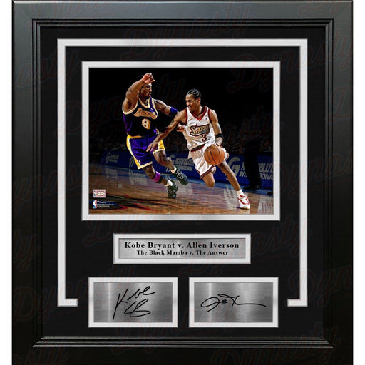 Kobe Bryant v. Allen Iverson Framed NBA Basketball Legends Photo with Engraved Autographs - Premium Engraved Signatures - Just $99.99! Shop now at Retro Gaming of Denver