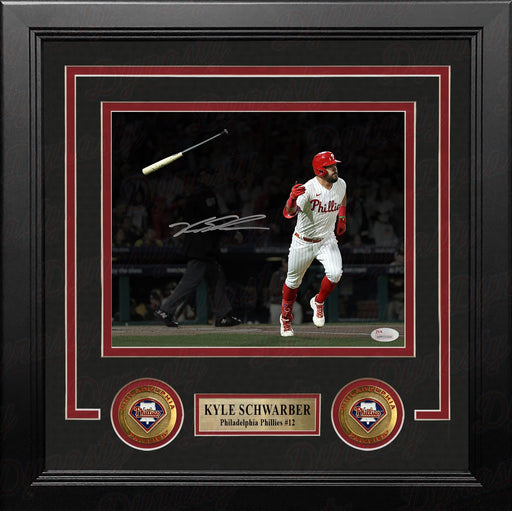 Kyle Schwarber Bat Flip Philadelphia Phillies Autographed Framed Blackout Baseball Photo - Premium Autographed Framed Baseball Photos - Just $299.99! Shop now at Retro Gaming of Denver