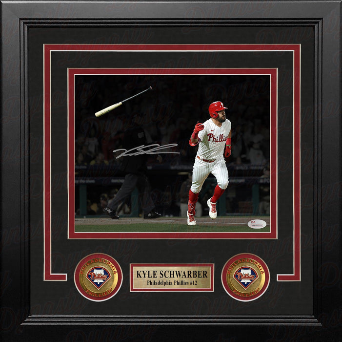 Kyle Schwarber Bat Flip Philadelphia Phillies Autographed Framed Blackout Baseball Photo - Premium Autographed Framed Baseball Photos - Just $299.99! Shop now at Retro Gaming of Denver